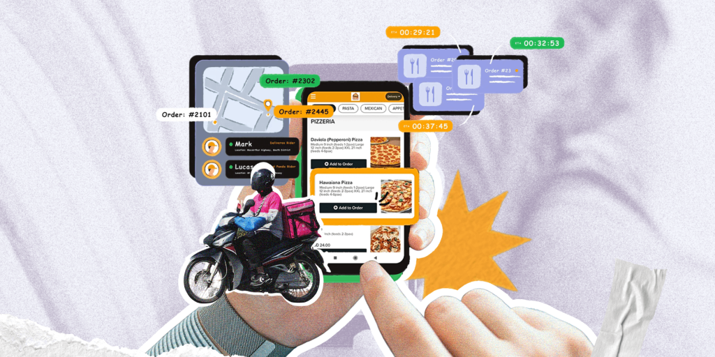 Close up of mobile device featuring online ordering system for restaurants.