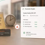 A split-scene illustration shows a restaurant promotion left running past its end date on one side, contrasted with the Sapaad Unified Promotion Engine on the other, where a centrally managed campaign ends on schedule across all outlets with synchronized status and a complete audit trail.